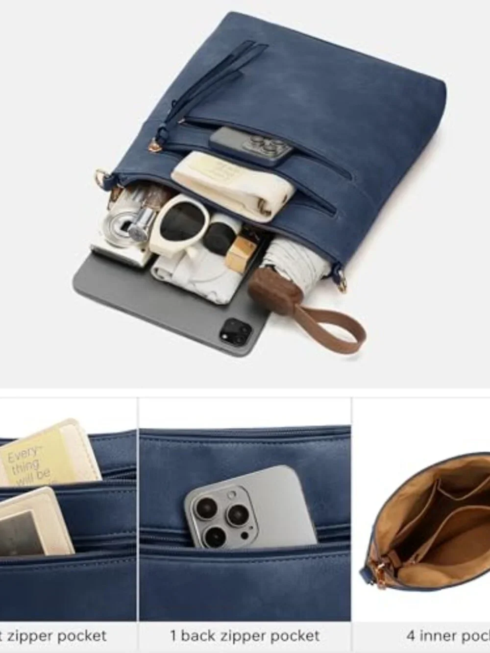 Vegan PU Leather Crossbody Bag with Wide Strap for Travel